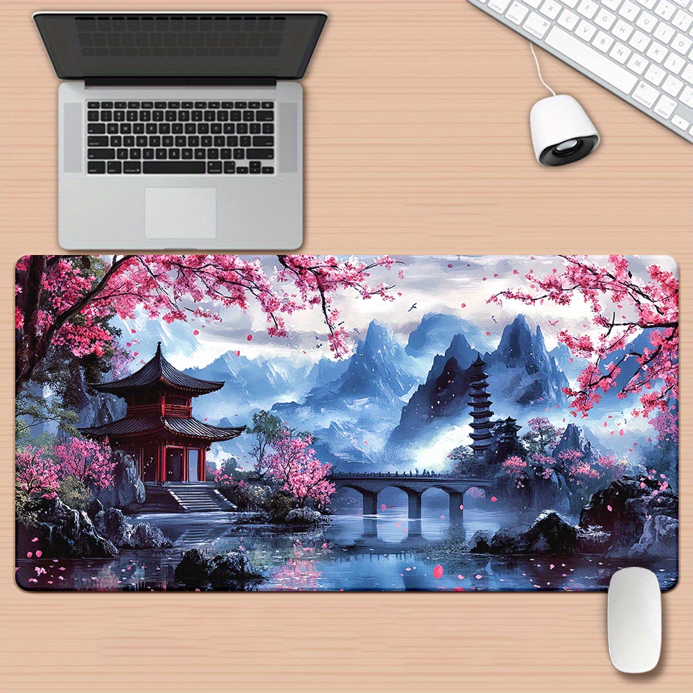 Play Mat Neoprene - Cherry Blossom Ink Painting Landscape Mouse